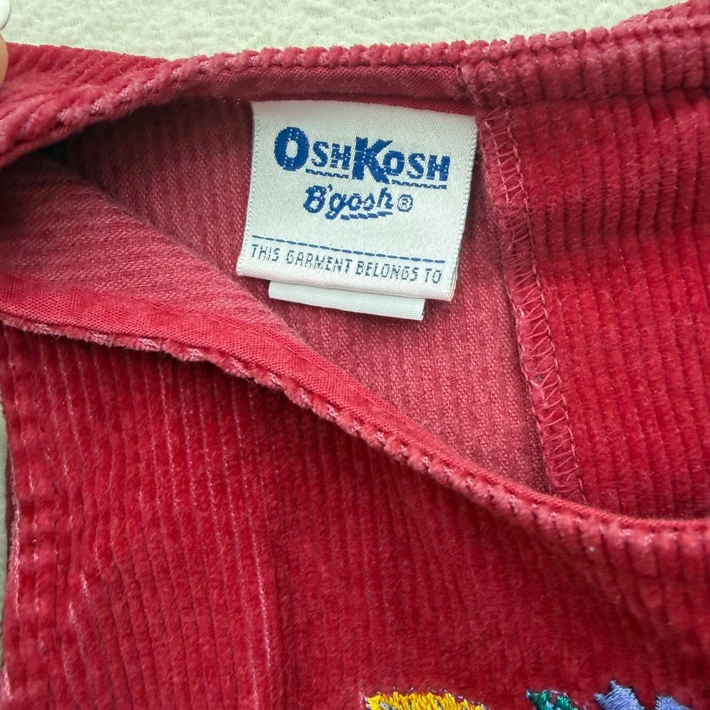 OshKosh B'gosh Jumper Dress Kids 6 Burgundy Corduroy Floral Embroidered Vintage
